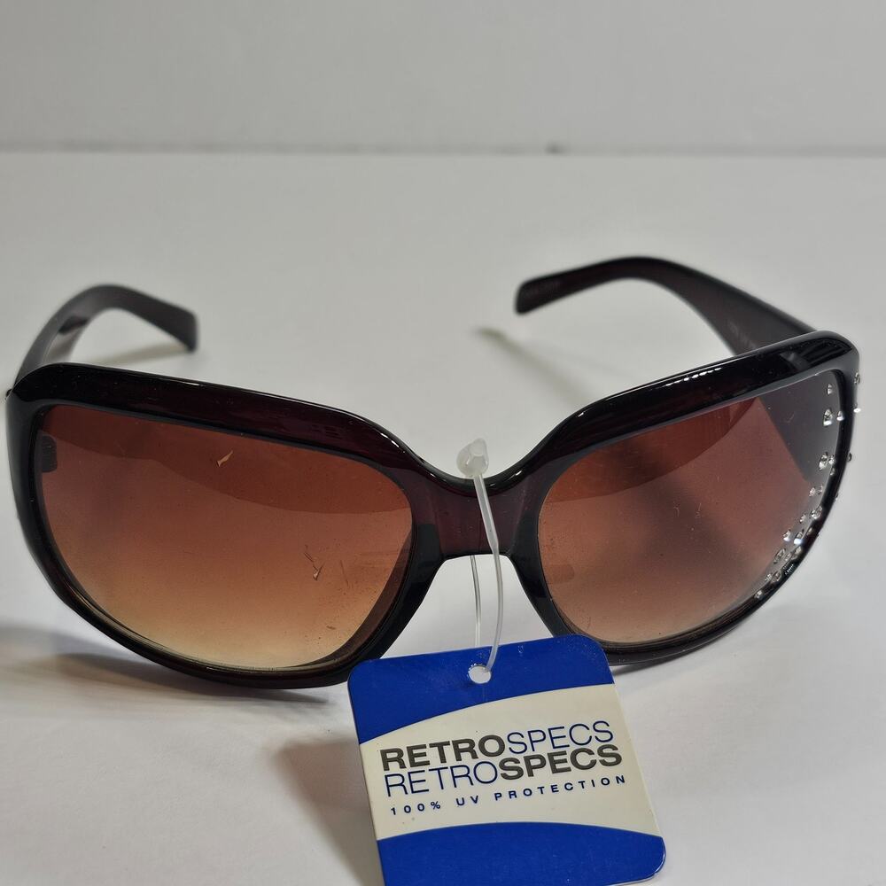 RetroSpecs Fashion Sunglasses Brown Rhinestone Bling Glitz 100% UV Protection